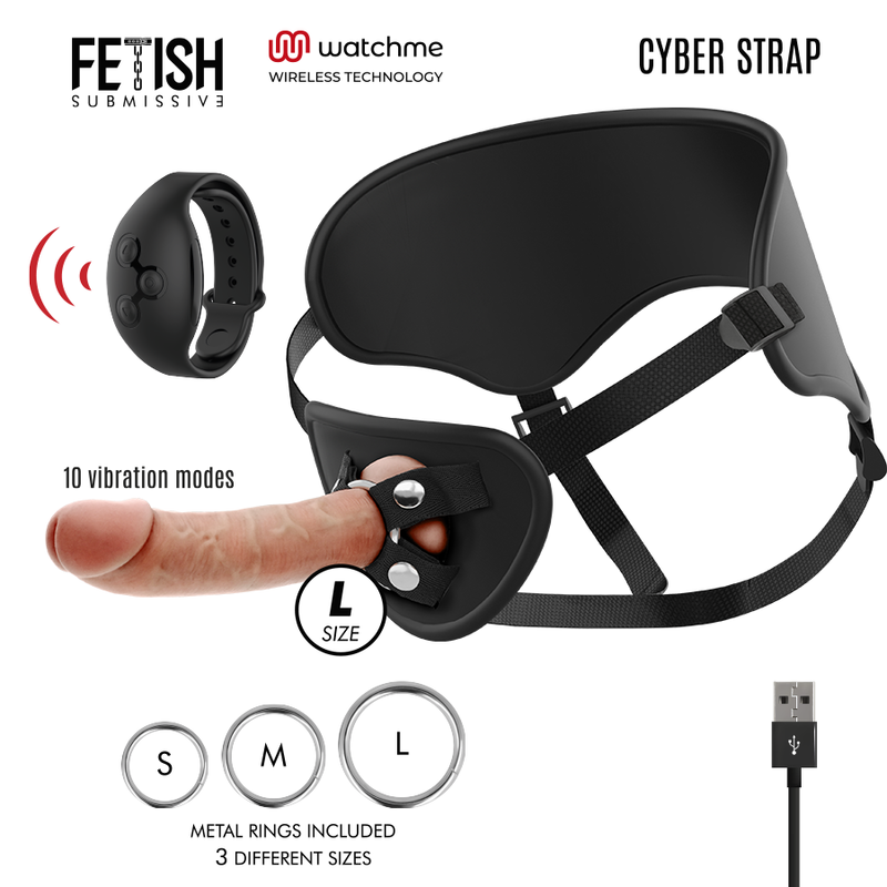 FETISH SUBMISSIVE CYBER STRAP - ARNÊS COM TECNOLOGIA DILDO WATCHME L DE CONTROLE REMOTO - Image 2
