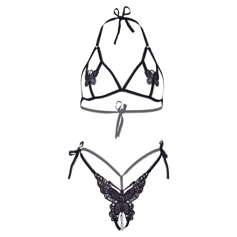 LEG AVENUE - SET DOS PIEZAS SUJETADOR Y TANGA DE MARIPOSAS Y PERLAS TALLA UNICA - NEGRO - Image 5