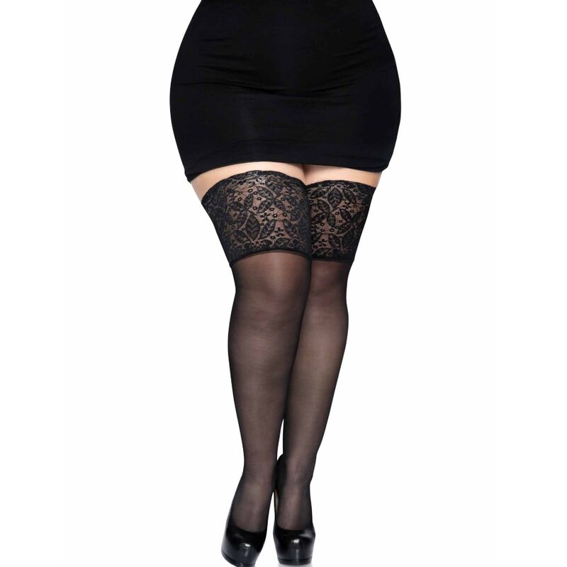 LEG AVENUE MEDIAS NEGRAS AUTOADHESIVAS CON ENCAJE ANCHO ONE SIZE - Image 3