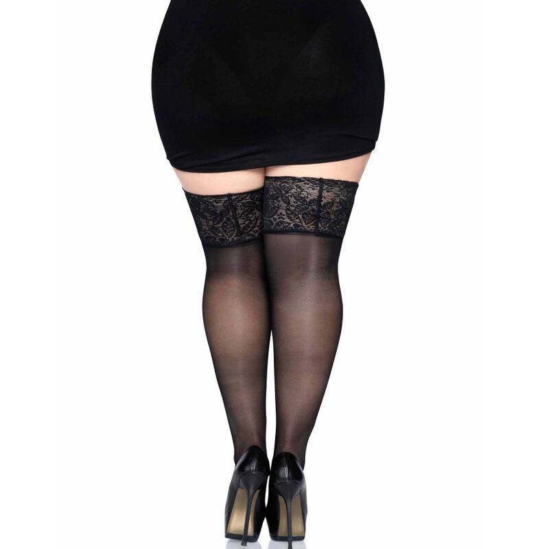 LEG AVENUE MEDIAS NEGRAS AUTOADHESIVAS CON ENCAJE ANCHO ONE SIZE - Image 4