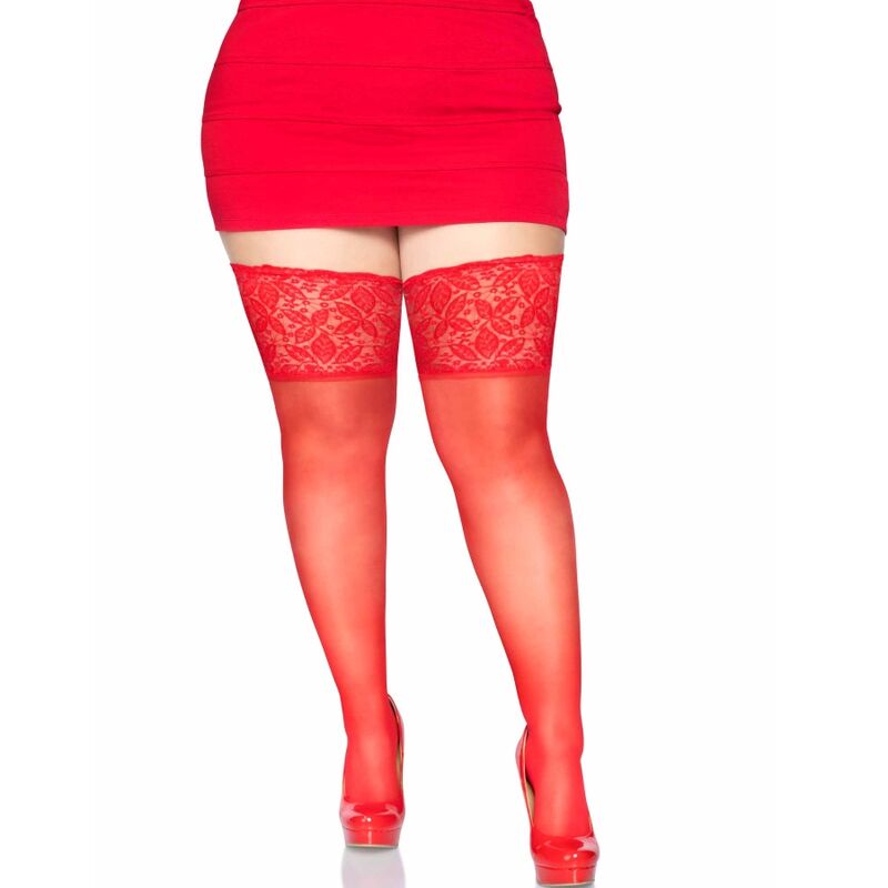 LEG AVENUE - MEDIAS ROJAS AUTOADHESIVAS CON ENCAJE ANCHO ONE SIZE - Image 4
