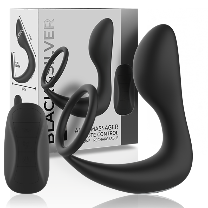 BLACKSILVER - MASSAGER ANAL COM CONTROLE REMOTO SILICONE RECARREGVEL PRETO