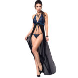 CHILIROSE - CR 3856 BABYDOLL LONGO AZUL NEGRO S/M