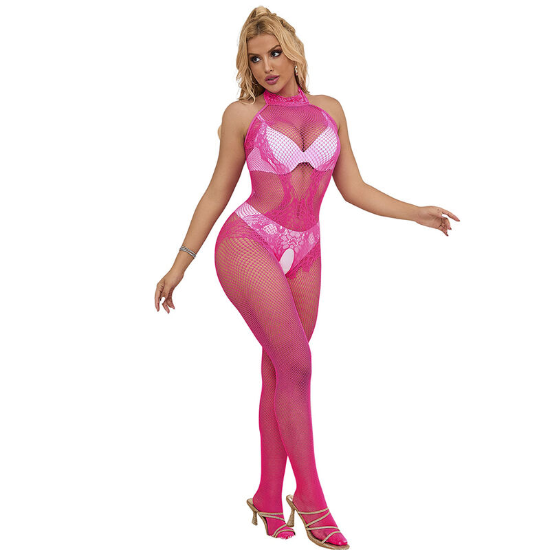 SUBBLIME - 952389 BODYSTOCKING SEM FUNDO DE REDE E RENDA COM GOLA ALTA ROSA TAMANHO ÚNICO - Image 5