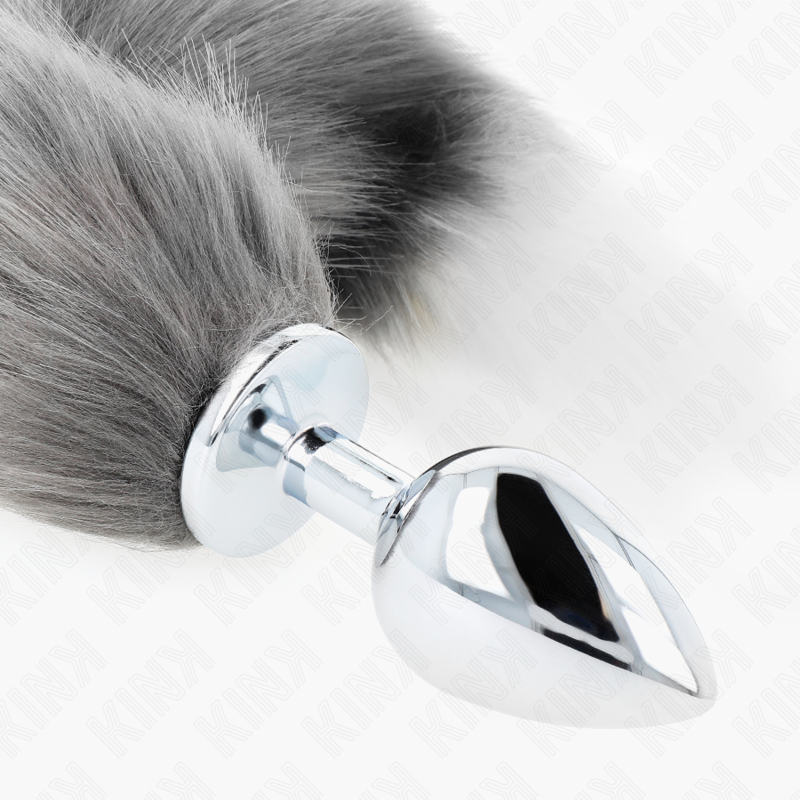 KINK - PLUG ANAL TAMANHO L 10 X 4 CM COM CAUDA SINTÉTICA 40 CM CINZENTO E BRANCO - Image 4