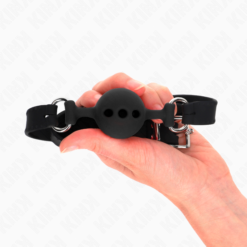 KINK - MORDAÇA COMPLETA DE SILICONE 55 x 2 CM COM BOLA DE 4 CM TAMANHO S PRETO AJUSTÁVEL 35-51 CM - Image 4