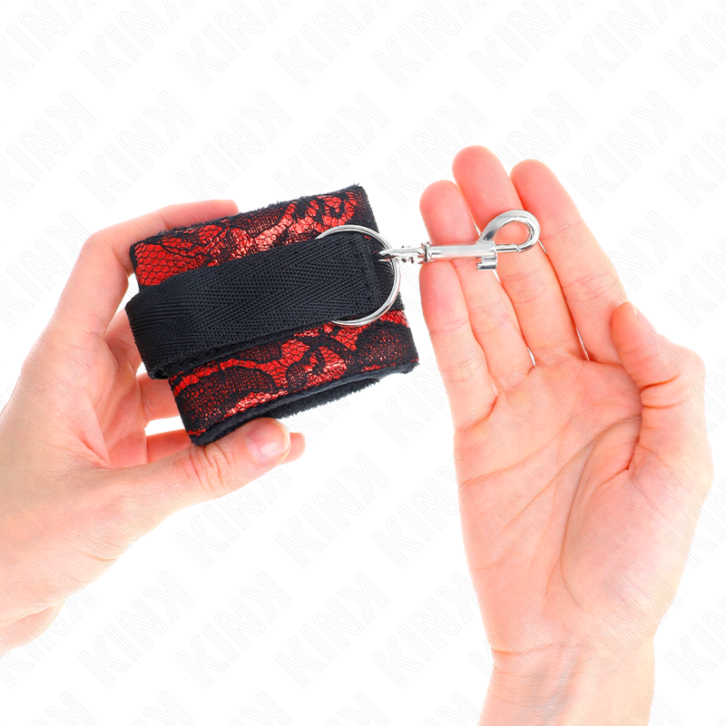 KINK - PUNHOS DE RENDA DE VELUDO CURTO E BIND DE NYLON VERMELHO / PRETO 23 X 6,5 CM - Image 3