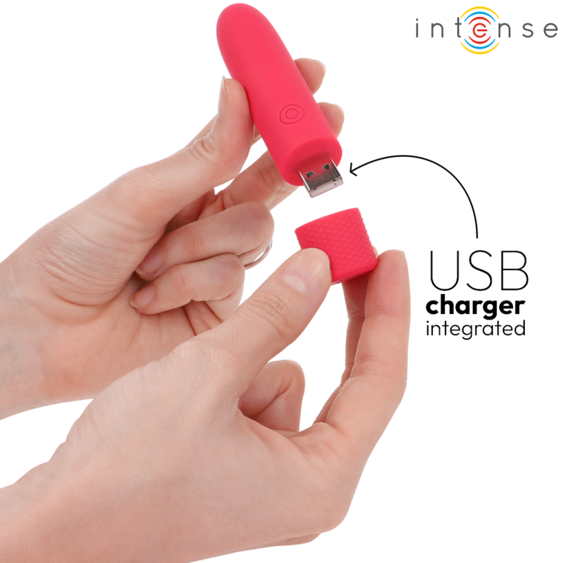 INTENSE - SYMONE USB RECARREGÁVEL VIBRATÓRIA BULLET 8 VIBRAÇÕES VERMELHO 10 X 2,2 CM - Image 5