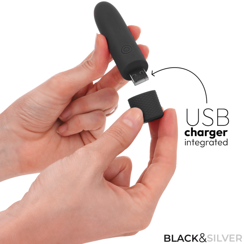 BLACK SILVER - GERI USB RECARREGÁVEL VIBRATÓRIA BULLET 8 VIBRAÇÕES PRETO 10 X 2,2 CM - Image 4