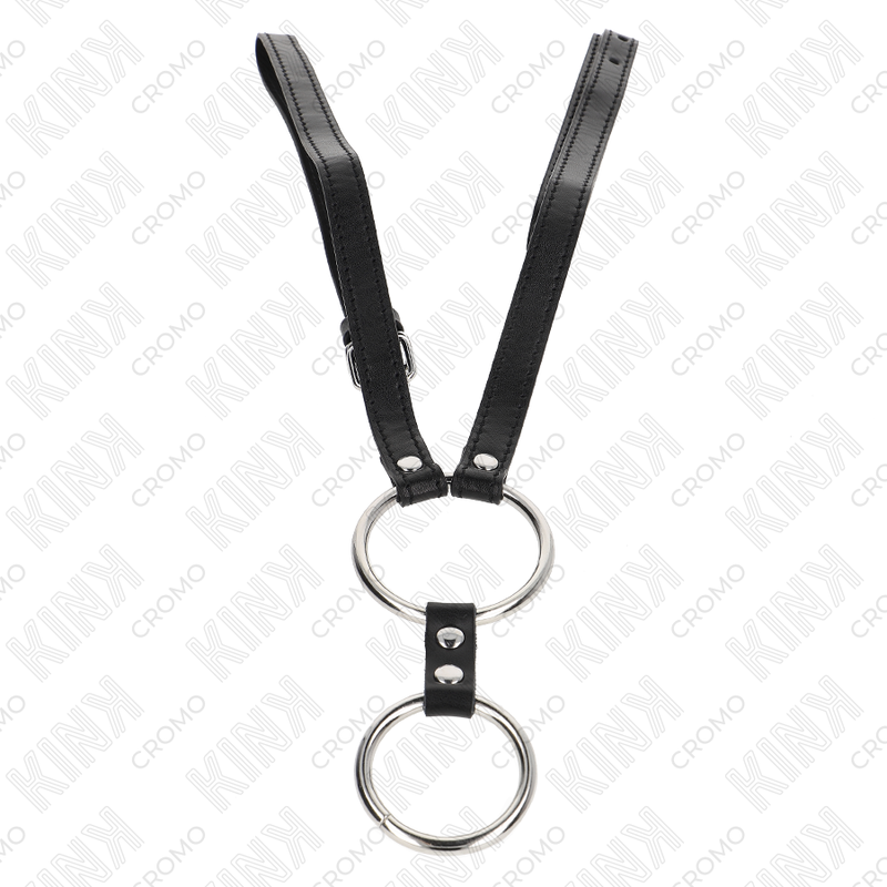 KINK - ANEL DE PÊNIS DUPLO DE METAL 3,8 CM A 5 CM COM CINTO DE COURO 112 CM - Image 3