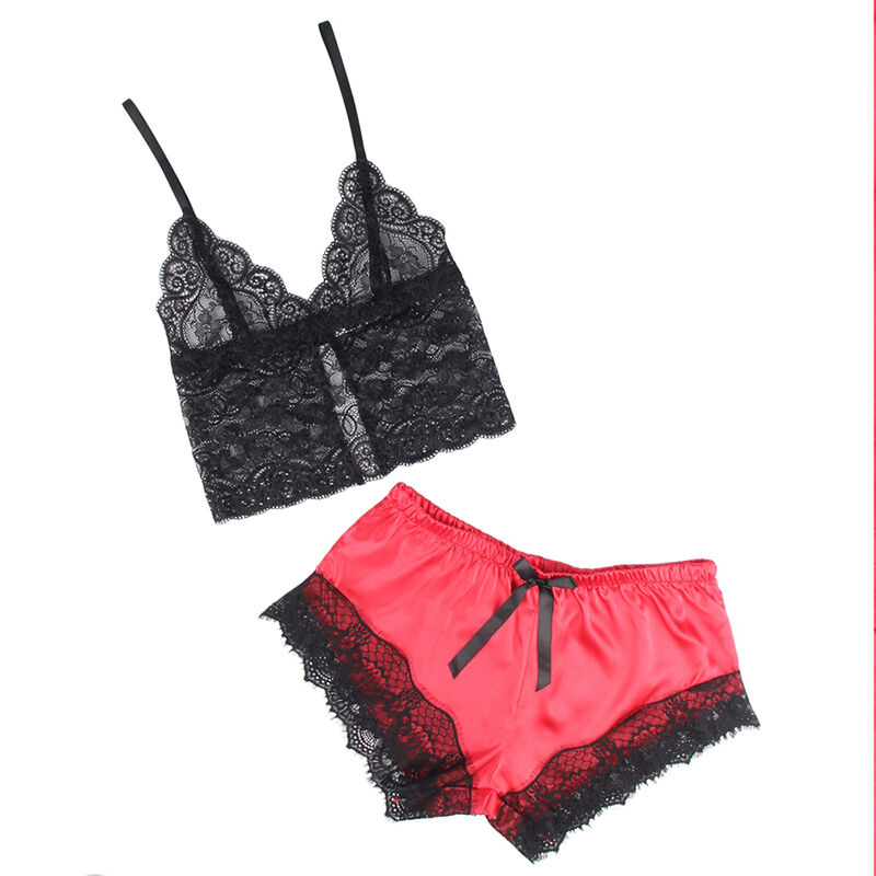 SUBBLIME - 953959 CAMISOLA DE SEDA CASUAL + CALÇA DE RENDA PRETA/VERMELHA S/M - Image 4
