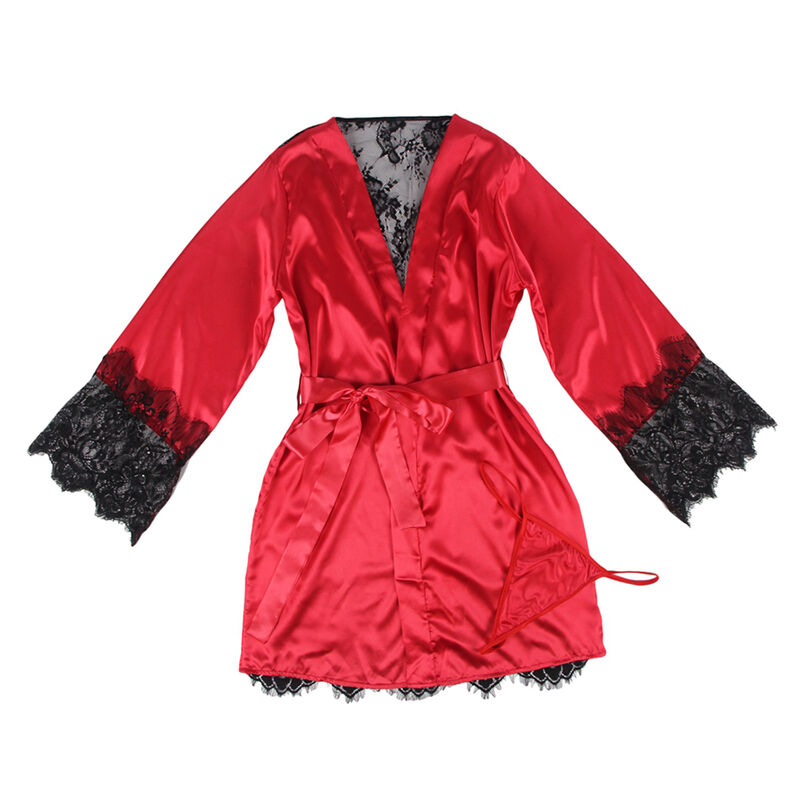 SUBBLIME - 954017 CAMISOLA DE RENDA TRANSPARENTE NAS COSTAS + TANGA VERMELHO/PRETO S/M - Image 4