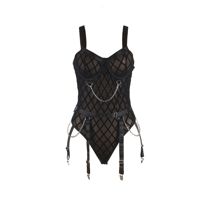 SUBBLIME - 954260 BODY COM CORRENTES + CINTA-LIGA PRETO S/M - Image 5