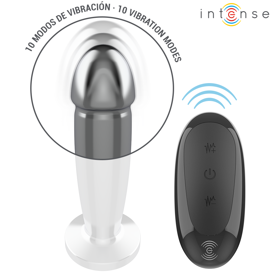 INTENSE - PLUG ANAL 10 VIBRAÇÕES DILDO DE METAL COM CONTROLE REMOTO M - Image 4