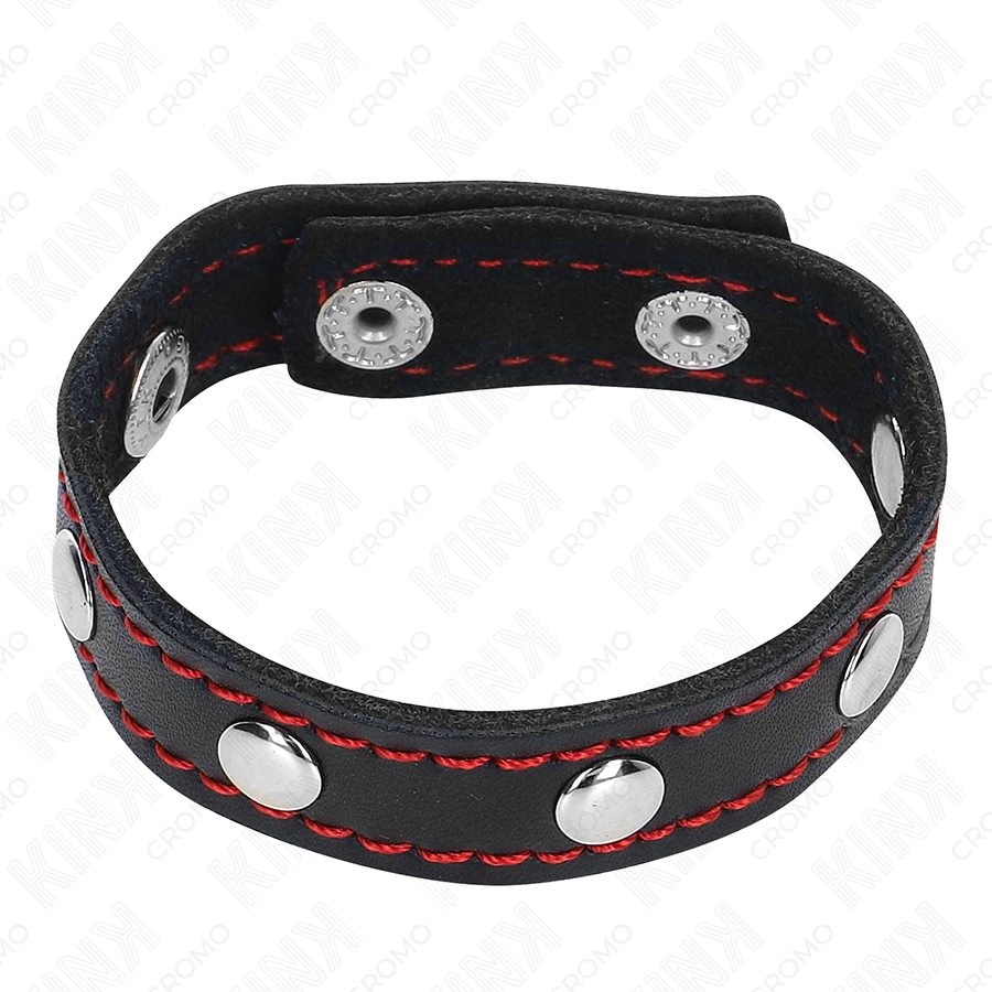 KINK - ANEL DE COURO PARA PÊNIS COM FECHO DE PRESSÃO FORRO VERMELHO 21 X 1,5 CM - Image 3