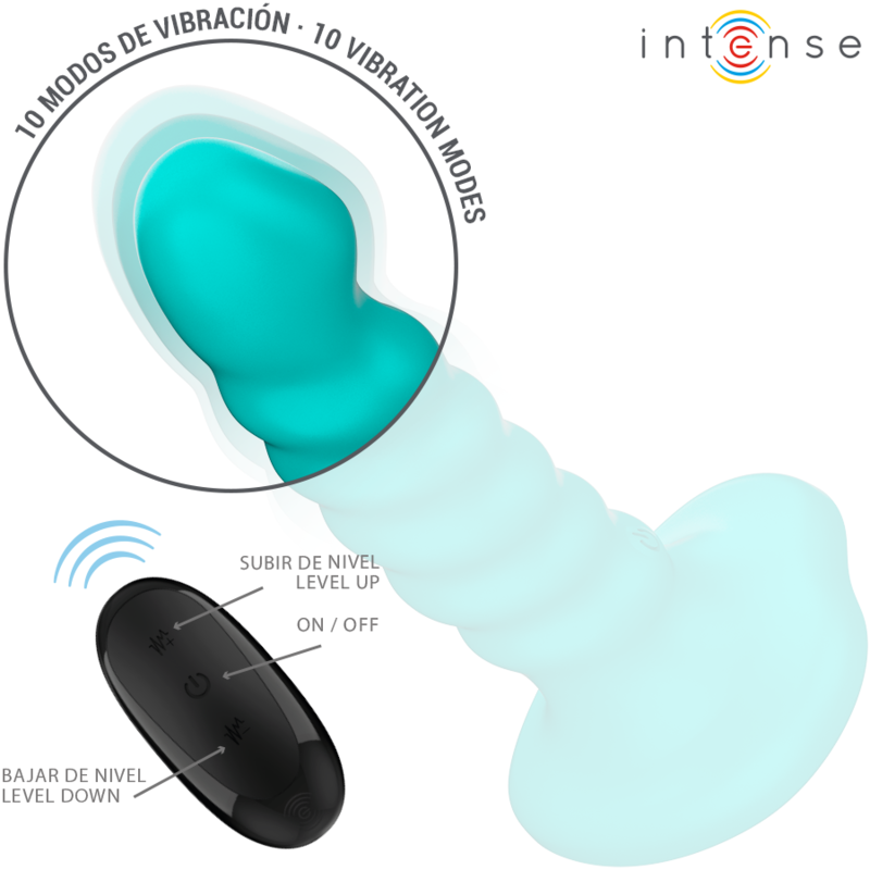INTENSE - VIBRADOR BUFFY TAMANHO P DESIGN ESPIRAL 10 VIBRAÇÕES CONTROLE REMOTO AZUL - Image 4
