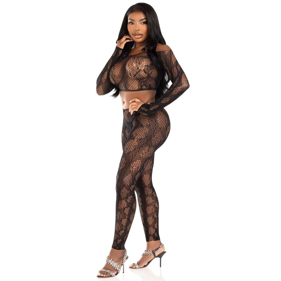 LEG AVENUE - 89373 TOP CROPPED COM ESTAMPA DE PYTHON E MEIA-CALÇA SEM PÉ PRETA - TAMANHO ÚNICO - Image 3