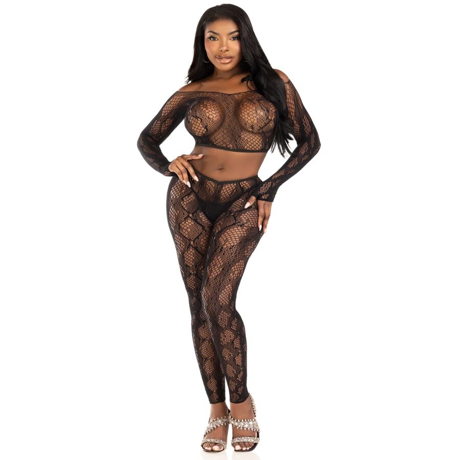 LEG AVENUE - 89373 TOP CROPPED COM ESTAMPA DE PYTHON E MEIA-CALÇA SEM PÉ PRETA - TAMANHO ÚNICO - Image 4