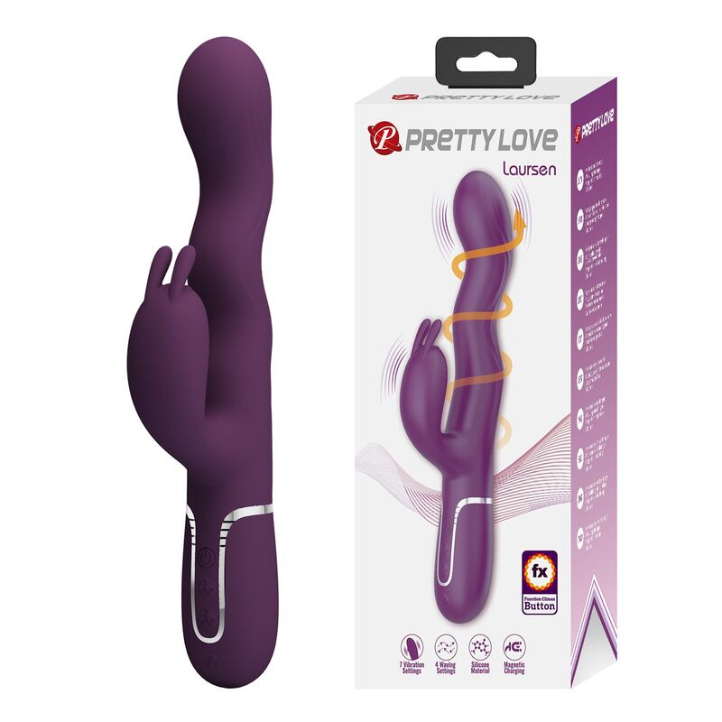 PRETTY LOVE - VIBRADOR LOURSEN RABBIT COM MOVIMENTO DE IMPULSO E 7 VIBRAÇÕES, RECARREGÁVEL VIA USB, ROXO