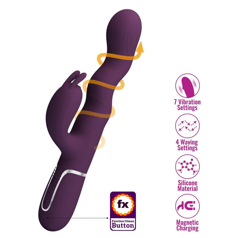 PRETTY LOVE - VIBRADOR LOURSEN RABBIT COM MOVIMENTO DE IMPULSO E 7 VIBRAÇÕES, RECARREGÁVEL VIA USB, ROXO - Image 4
