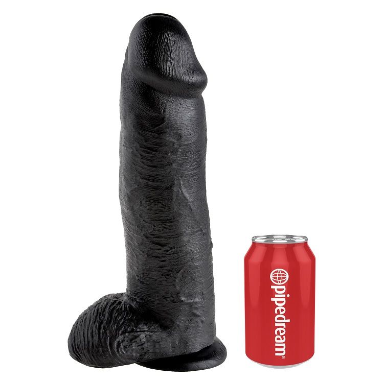 KING COCK - DILDO PRETO COM BOLAS 30.48 CM