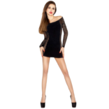 PASSION - MULHER BS025 BODYSTOCKING VESTIDO PRETO ESTILO TAMANHO ÚNICO