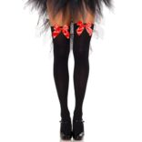 LEG AVENUE - COXAS EM NYLON PRETO COM LAO VERMELHO TAMANHO ÚNICO